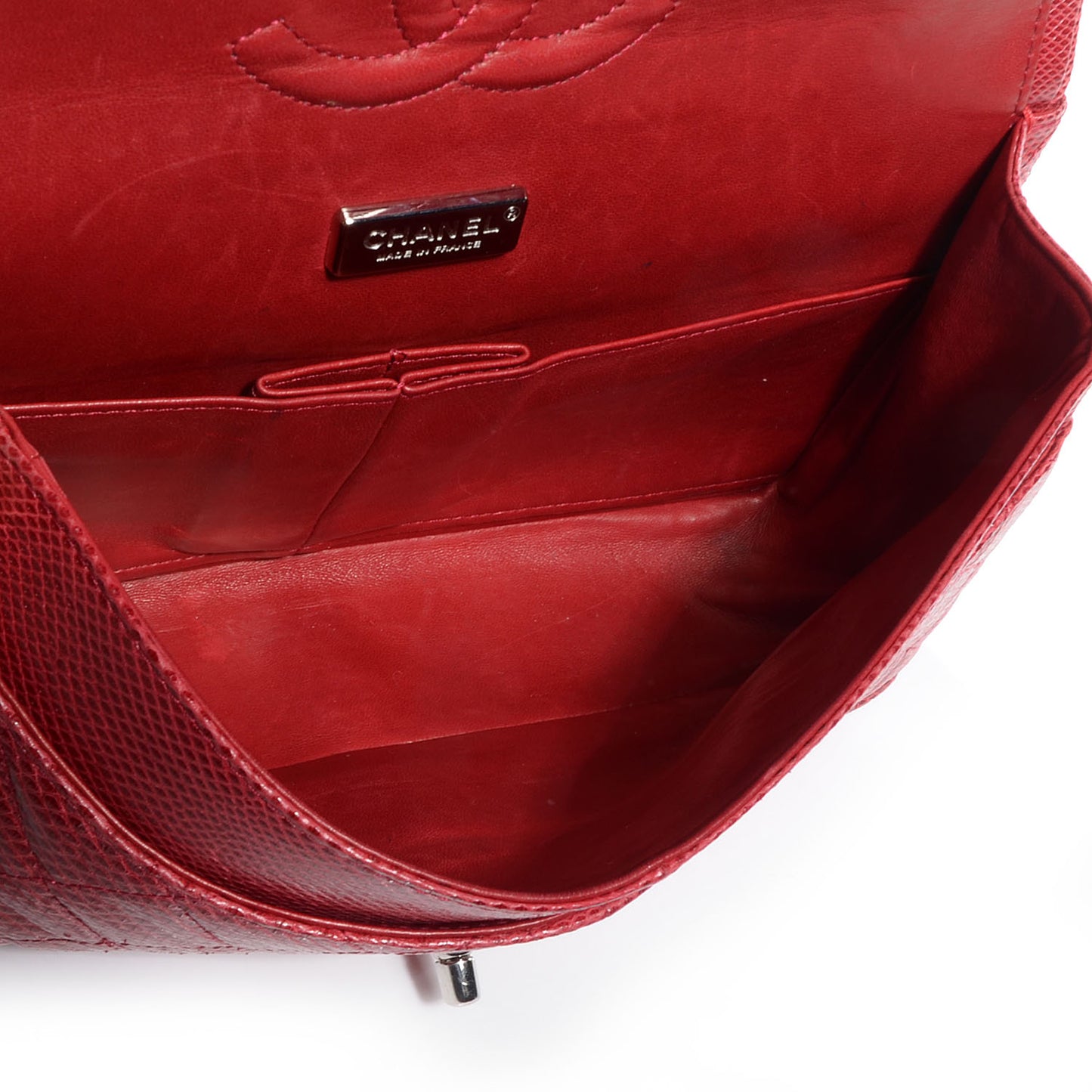 Lizard Quilted Medium Double Flap Red