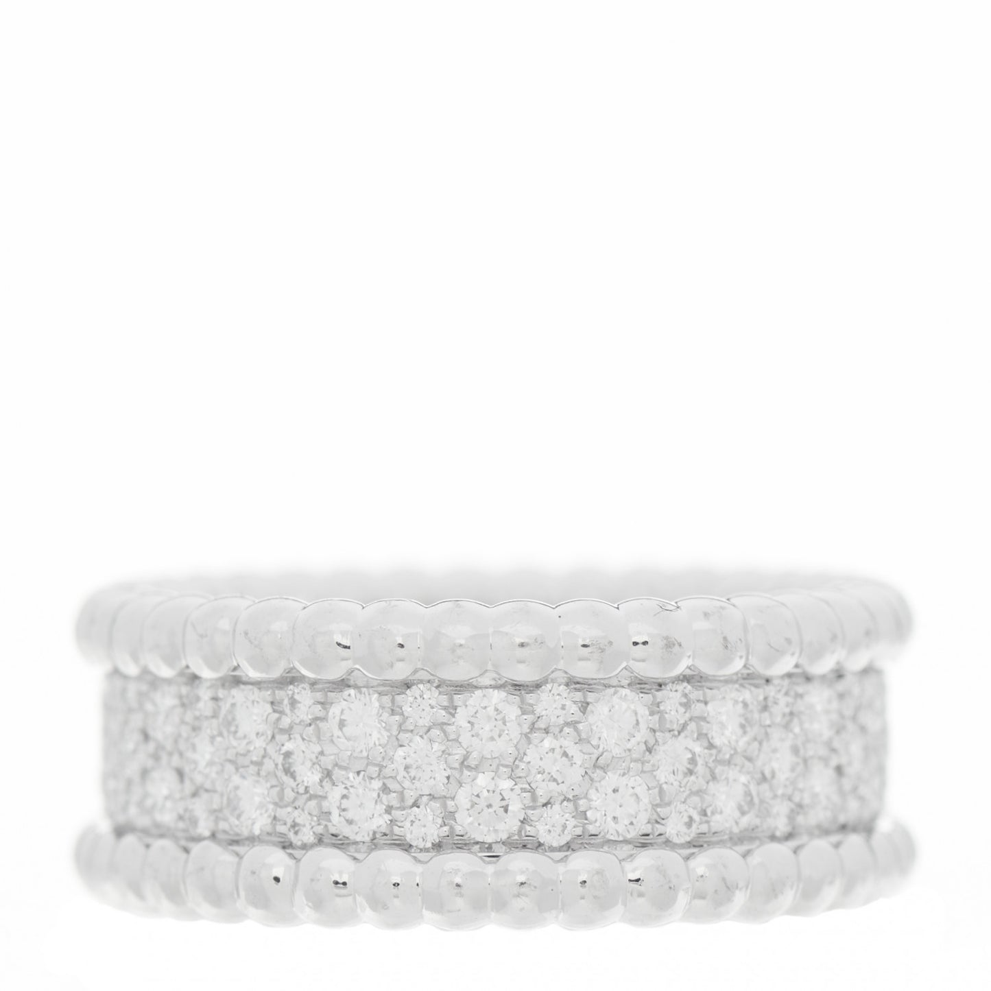 18K White Gold Diamond Perlee 3-Row Ring 51 5.75
