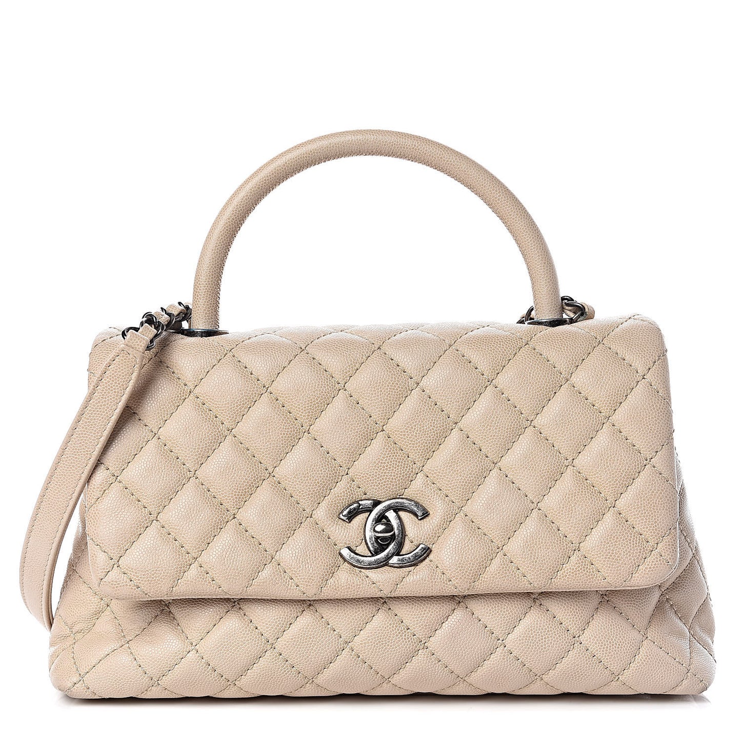 Caviar Quilted Small Coco Handle Flap Light Beige