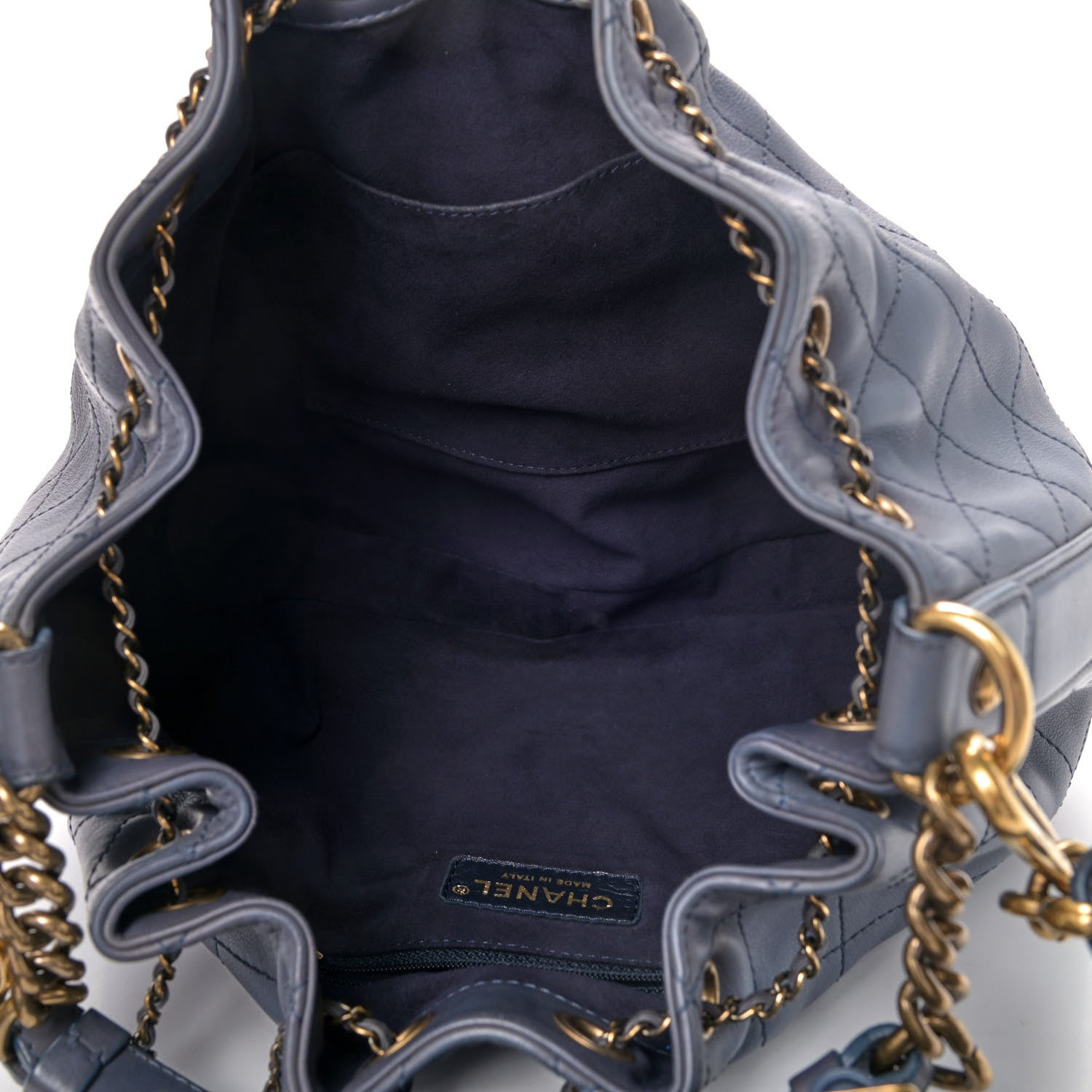 Chanel Calfskin Stitched Small Paris Rome Drawstring CC Bag Blue 4 of 4