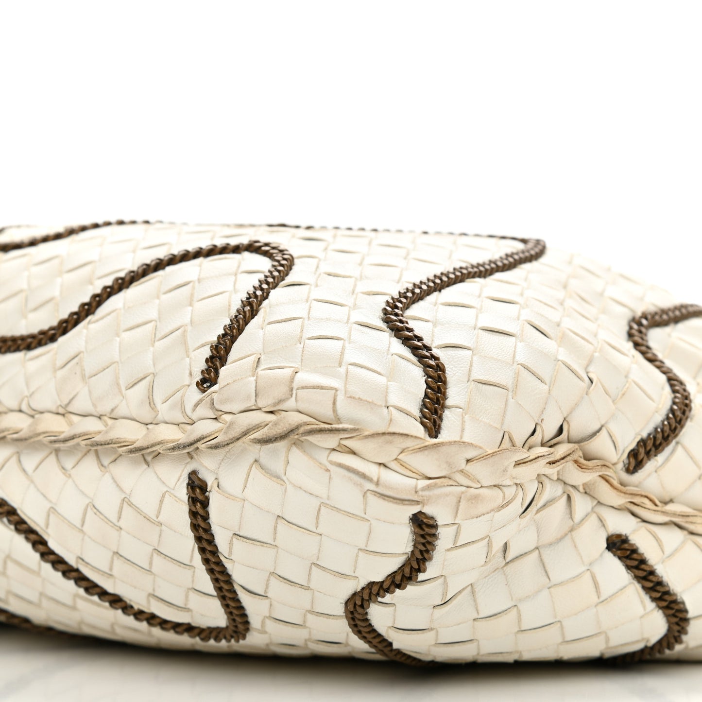 Nappa Intrecciato Medium Veneta Chain Hobo White