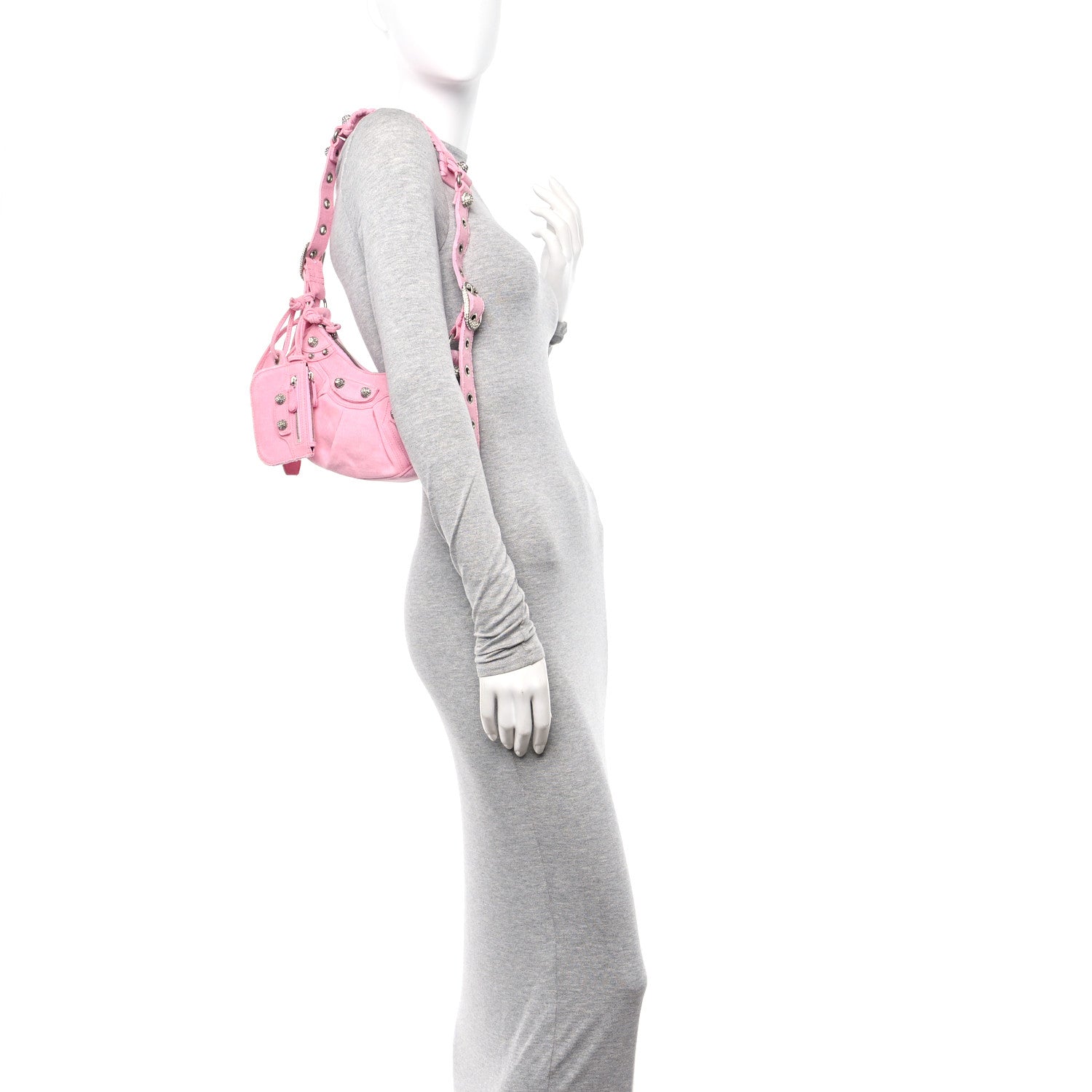 Balenciaga Washed Frayed Denim Crystal Le Cagole Shoulder Bag XS Denim Pink 2 of 10