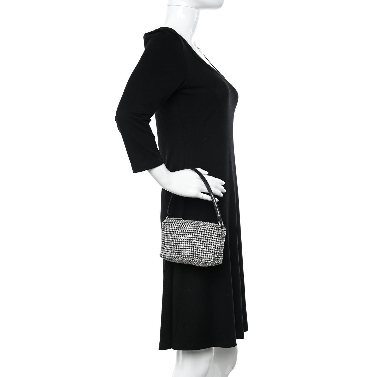 Mesh Crystal Rhinestone Mini Heiress Pouch Black Silver