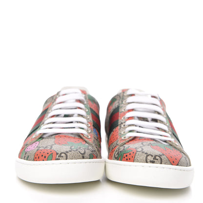 Gucci GG Supreme Monogram Strawberry Web Womens Ace Sneakers 35.5 Beige Multicolor Red Green 2 of 10