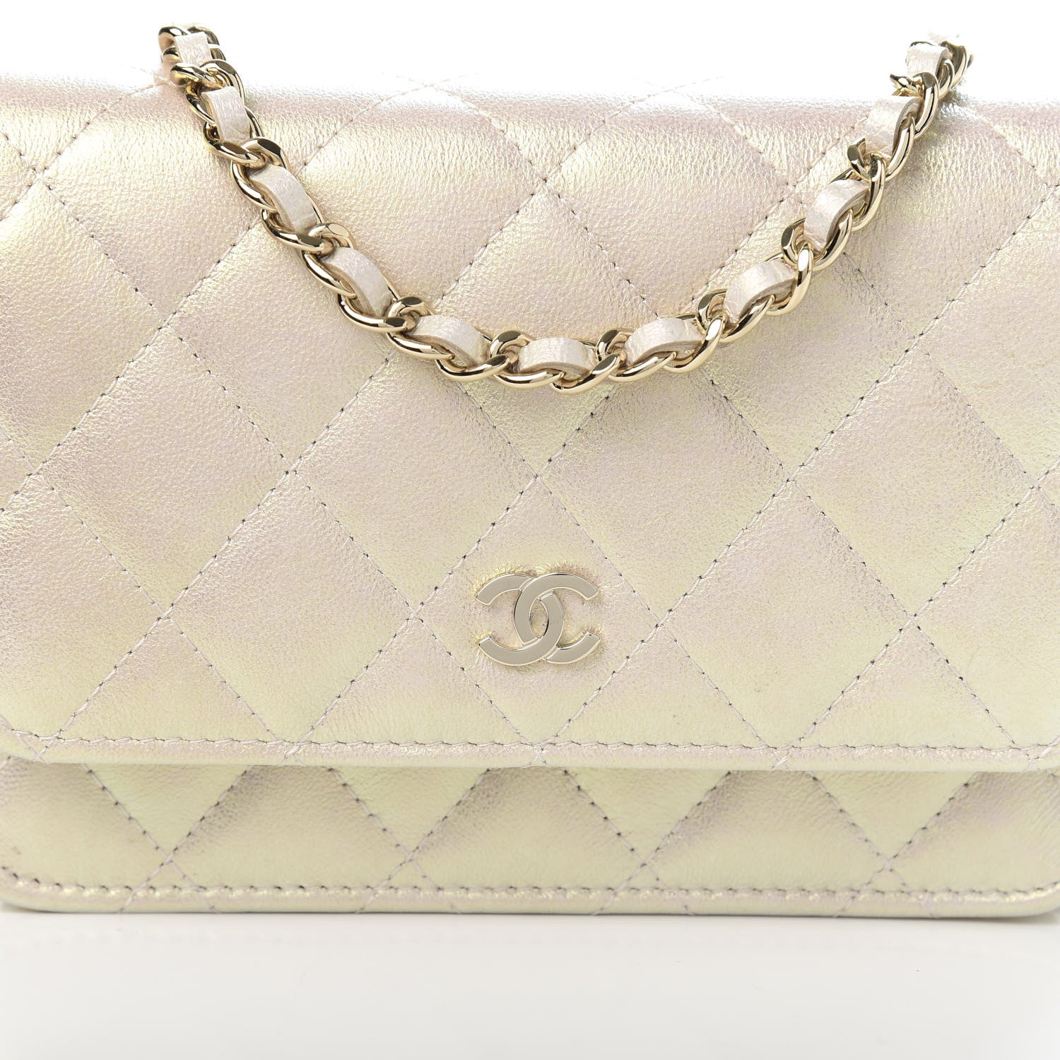 Chanel Iridescent Lambskin Quilted Mini Wallet On Chain WOC Ivory 10 of 11