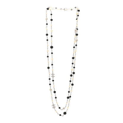 Chanel Pearl Crystal Bead CC Long Necklace Black 3 of 6