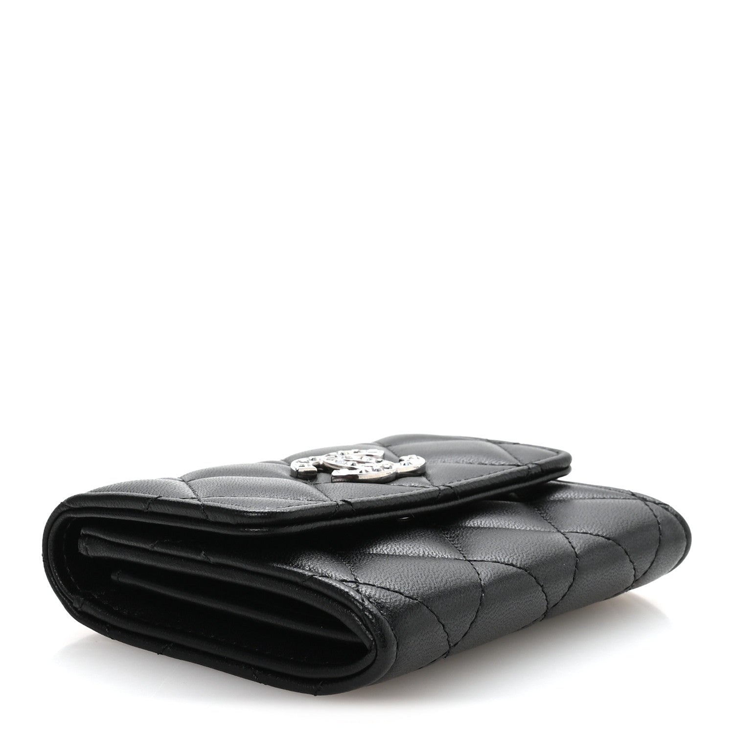 Chanel Lambskin Quilted Flap Baguette Crystal Card Holder Wallet Black 4 of 9
