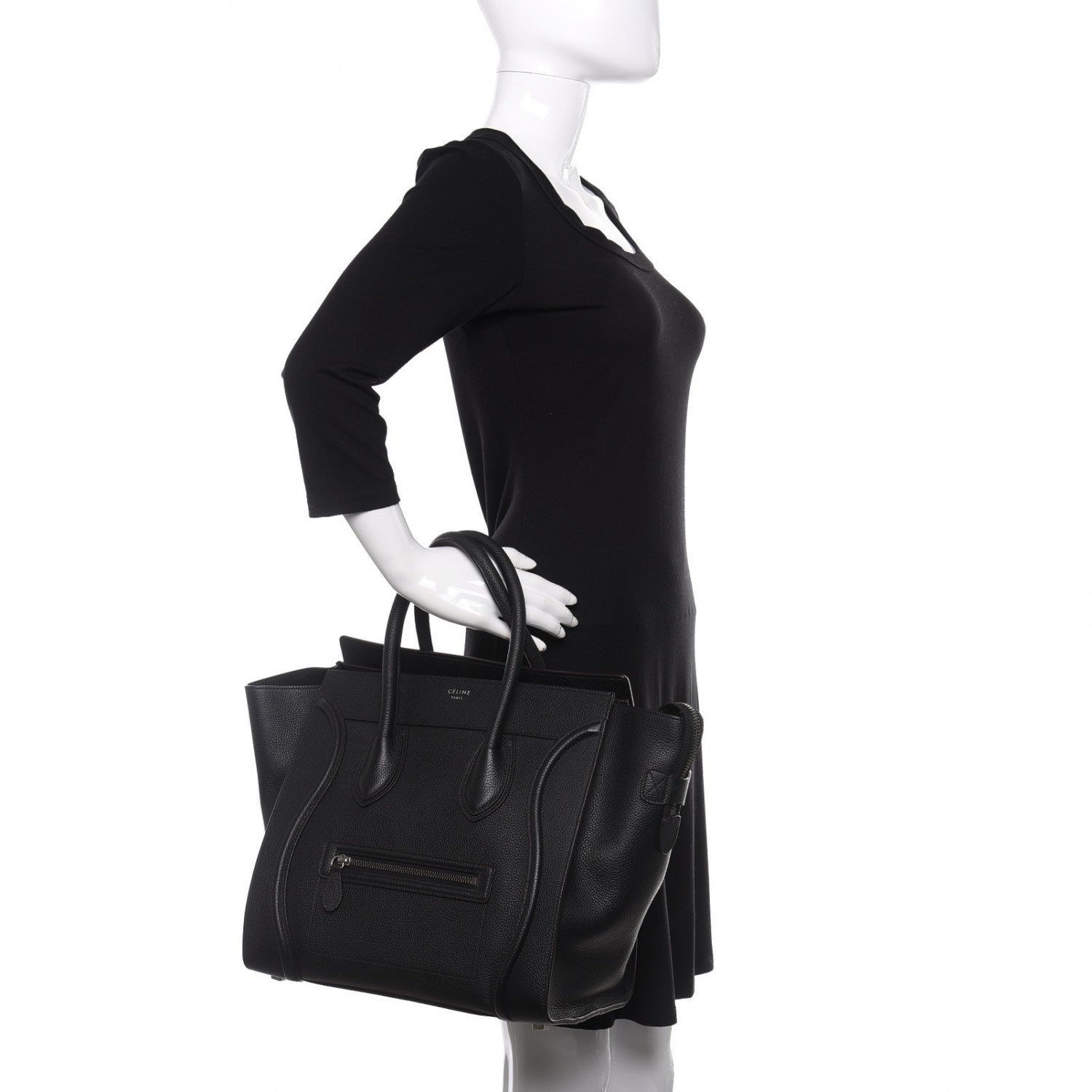 Celine Drummed Calfskin Mini Luggage Black 2 of 10