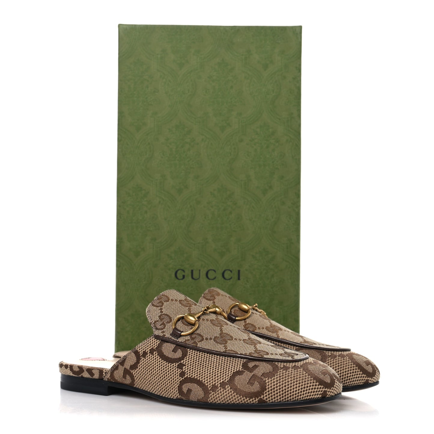 Monogram Jumbo GG Malaga Kid Womens Princetown Slippers 35.5 Camel Ebony New Acero Beige