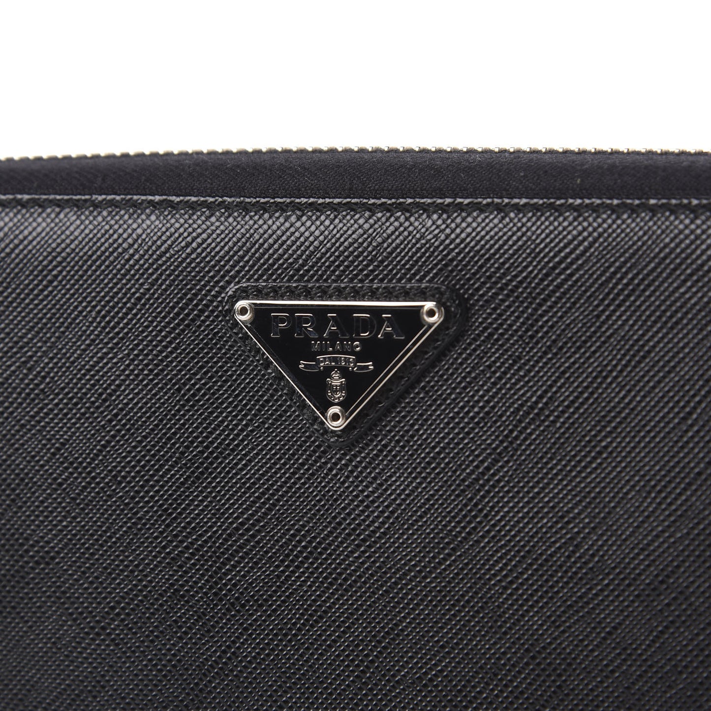 Saffiano Metal Large Zip Around Travel Wallet Black
