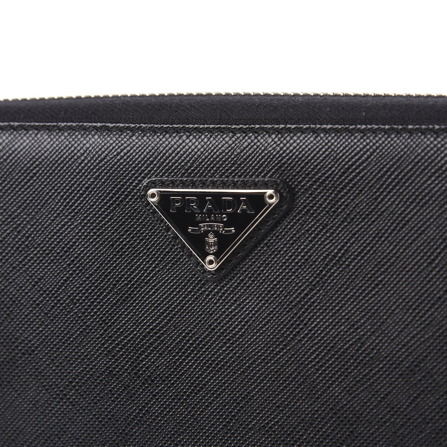 Prada Saffiano Metal Large Zip Around Travel Wallet Black 9 of 10