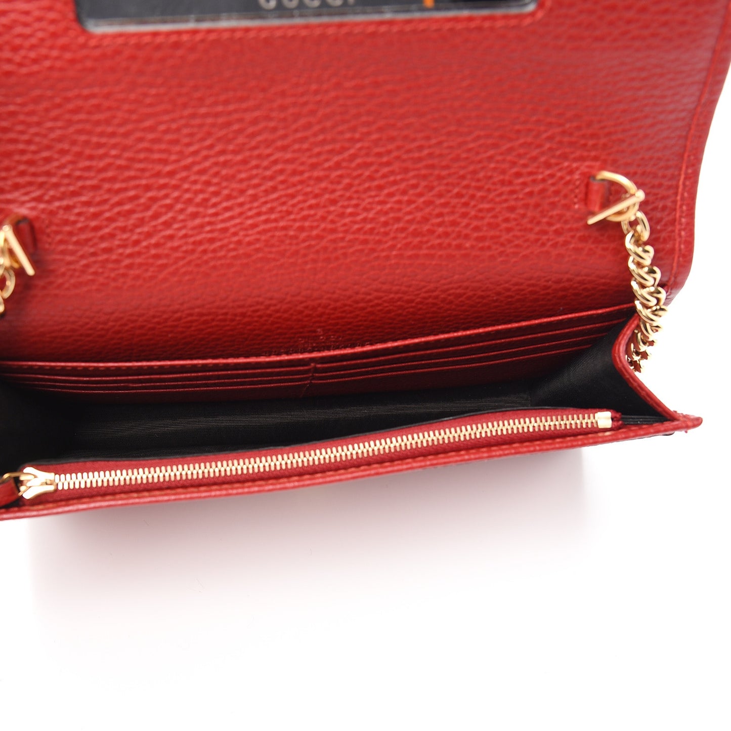 Dollar Calfskin Mini GG Marmont Chain Wallet Hibiscus Red