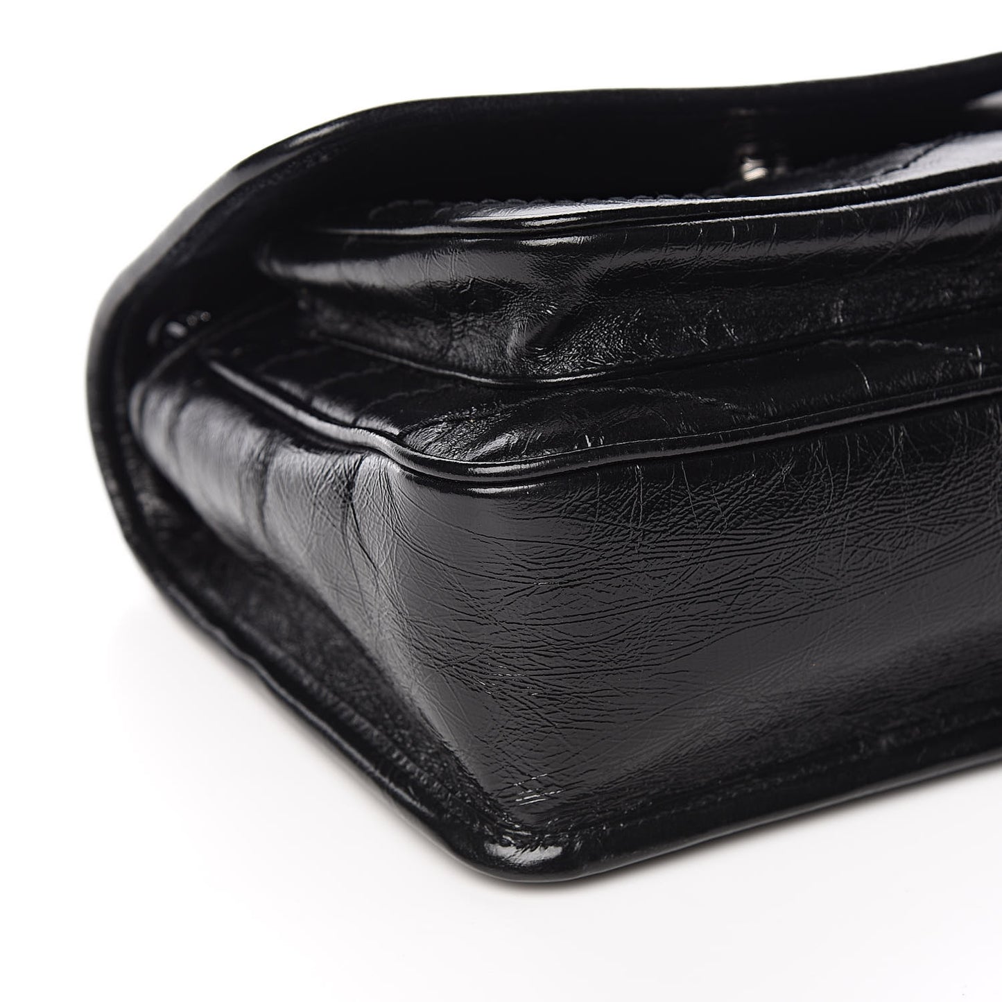 Crinkled Calfskin Matelasse Monogram Baby Niki Chain Satchel Black