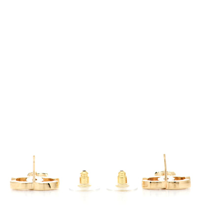 Chanel Metal Crystal CC Heart Drop Earrings Gold 3 of 5