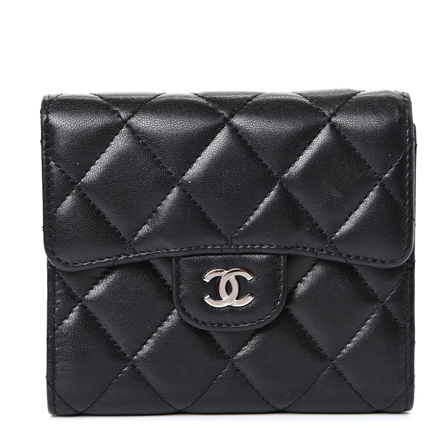 Chanel Lambskin Quilted Compact Flap Wallet Black 1 of 11