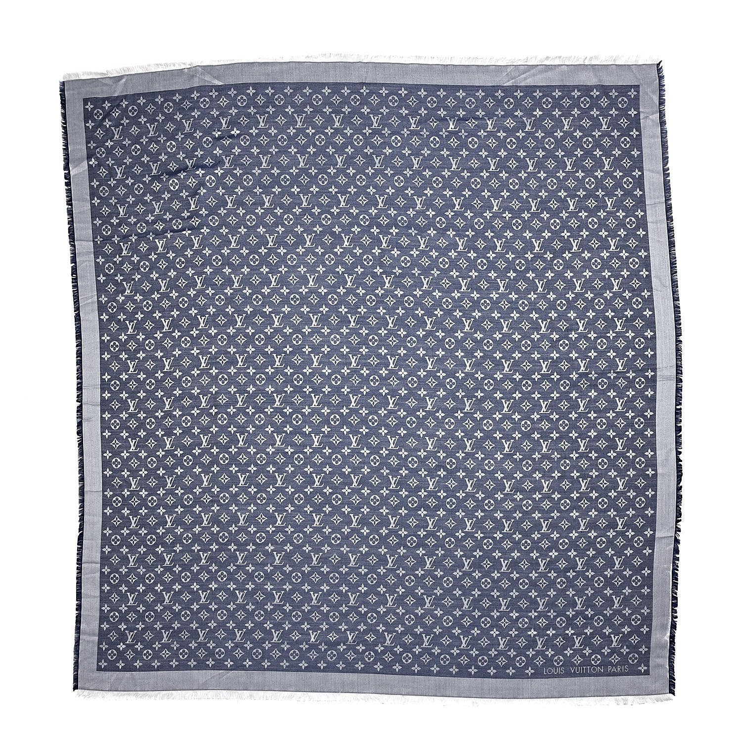 Louis Vuitton Silk Wool Monogram Denim Shawl Blue 1 of 12