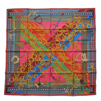 Hermes Silk Brides Et Gris Gris Scarf 90 Rose Vif Cobalt Vert 1 of 7