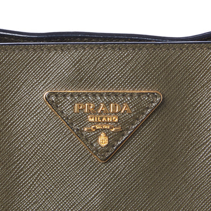 Prada Saffiano Lux Bi-Color Medium Tote Militare Black 7 of 9