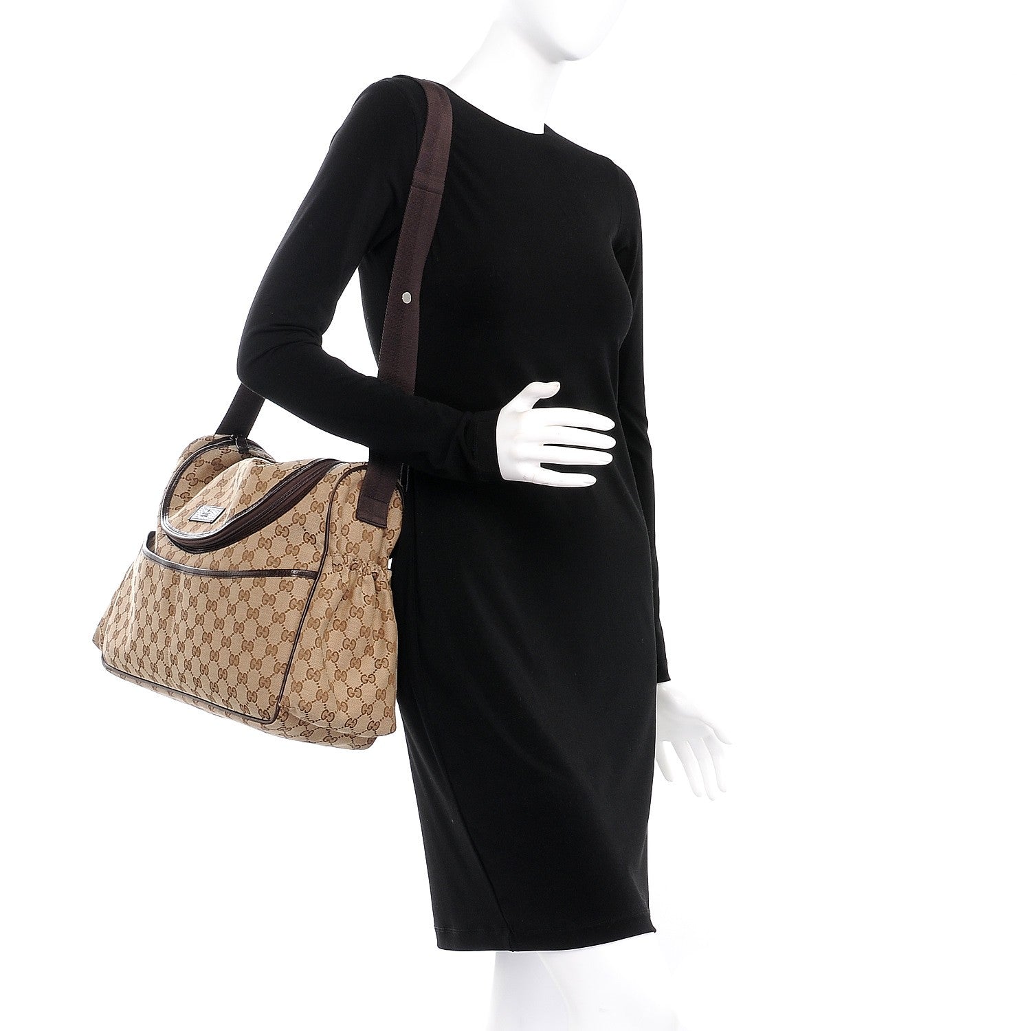 Gucci Monogram Natural Pigskin Large Diaper Bag Beige Ebony Cocoa Dark Chocolate 2 of 8