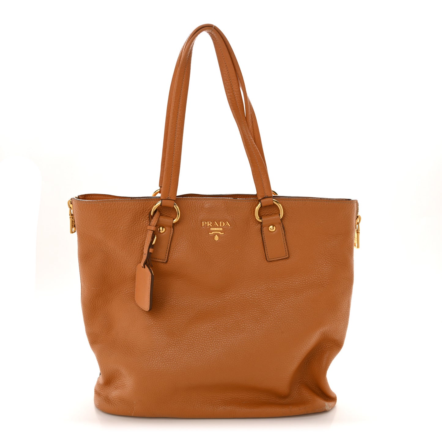 Vitello Daino Side Zip Shopper Tote Caramel