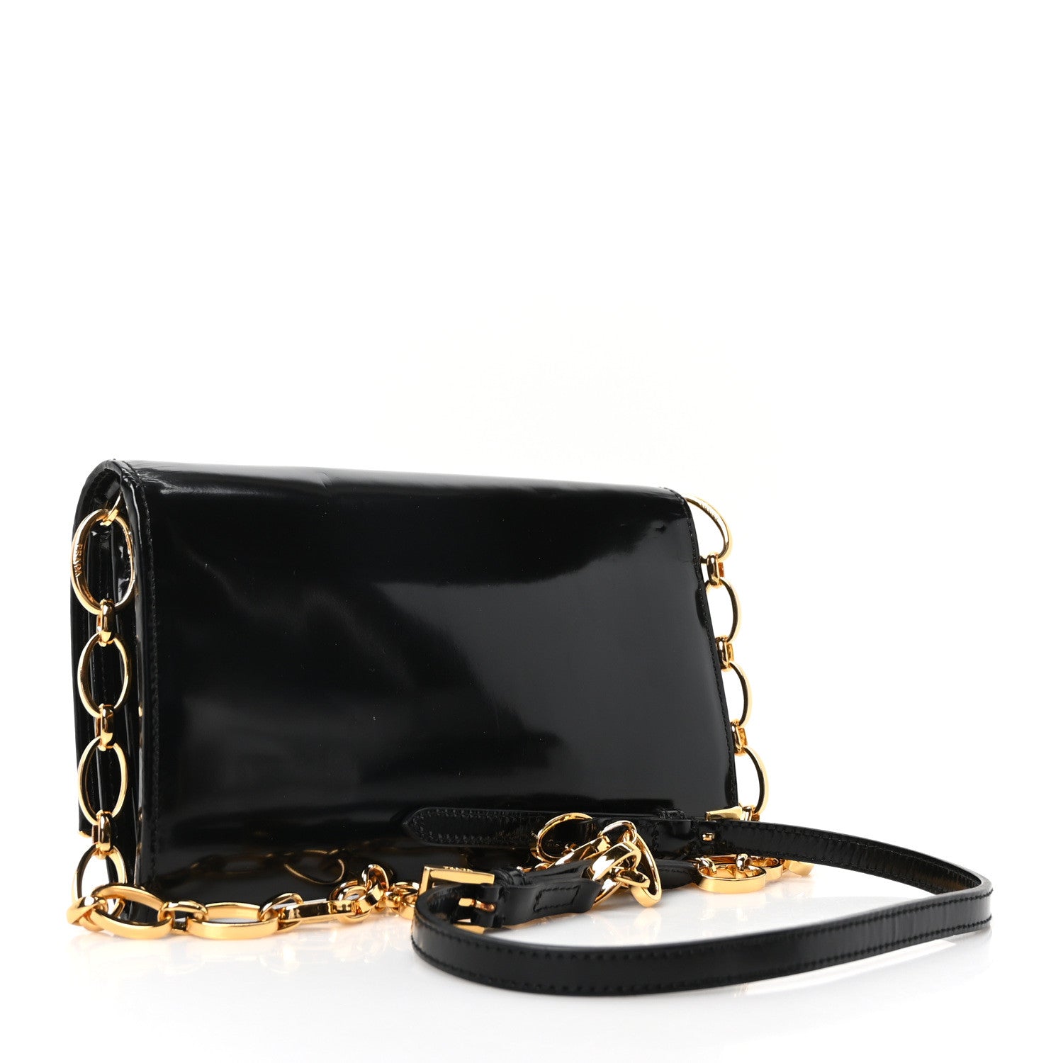 Prada Vernice Metal Bar Chain Wallet Black 3 of 9