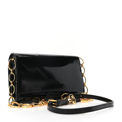 Prada Vernice Metal Bar Chain Wallet Black 3 of 9