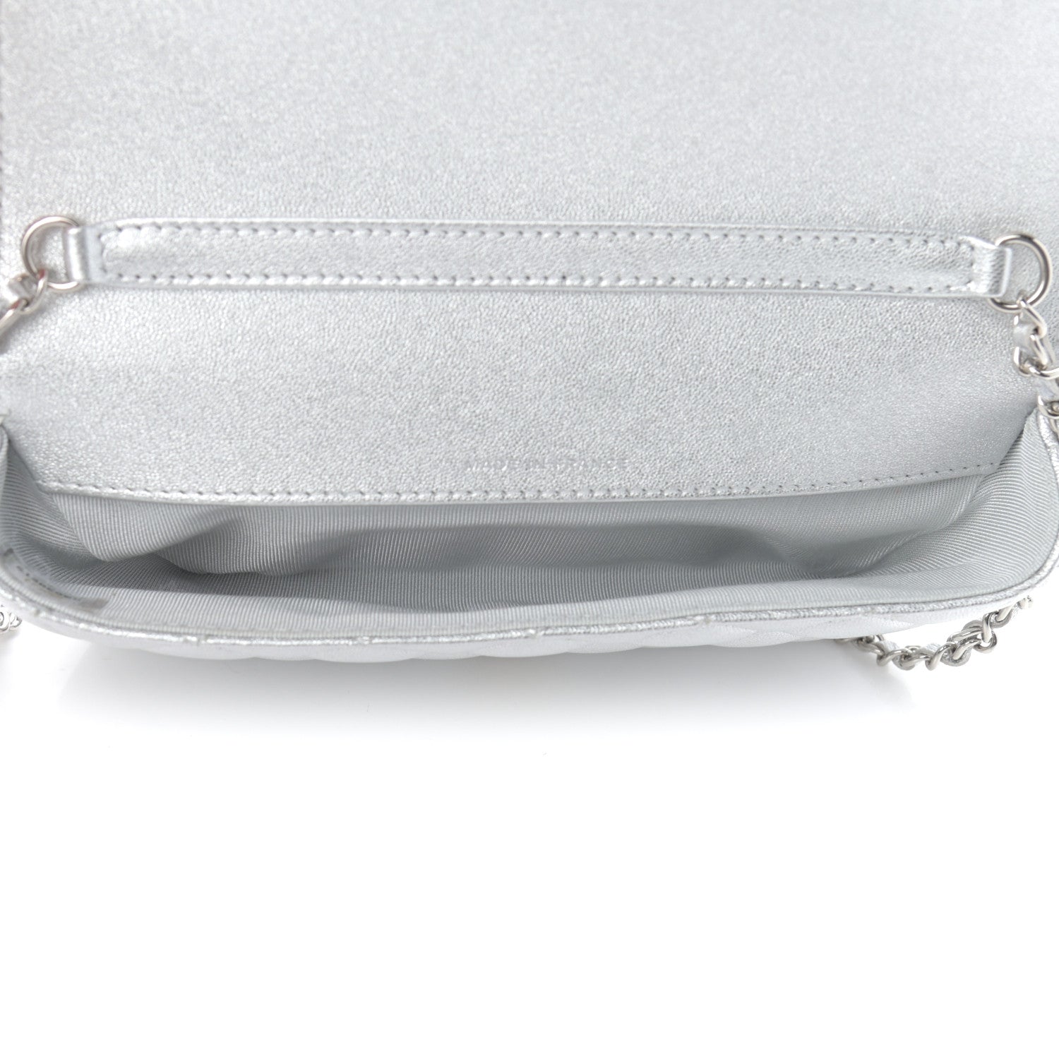Chanel Metallic Lambskin Quilted Glasses Case With Chain Silver 5 of 12