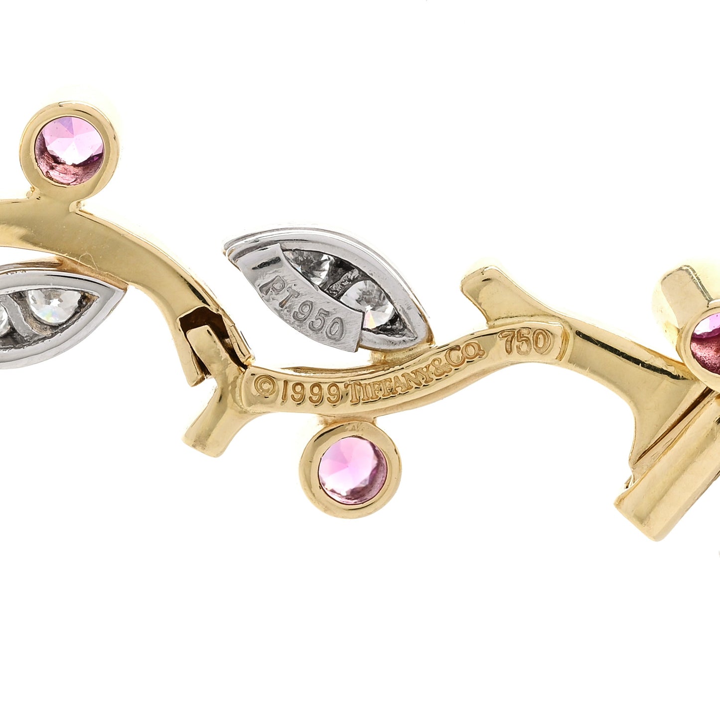 Platinum 18K Yellow Gold Diamond Pink Sapphire Vine Necklace
