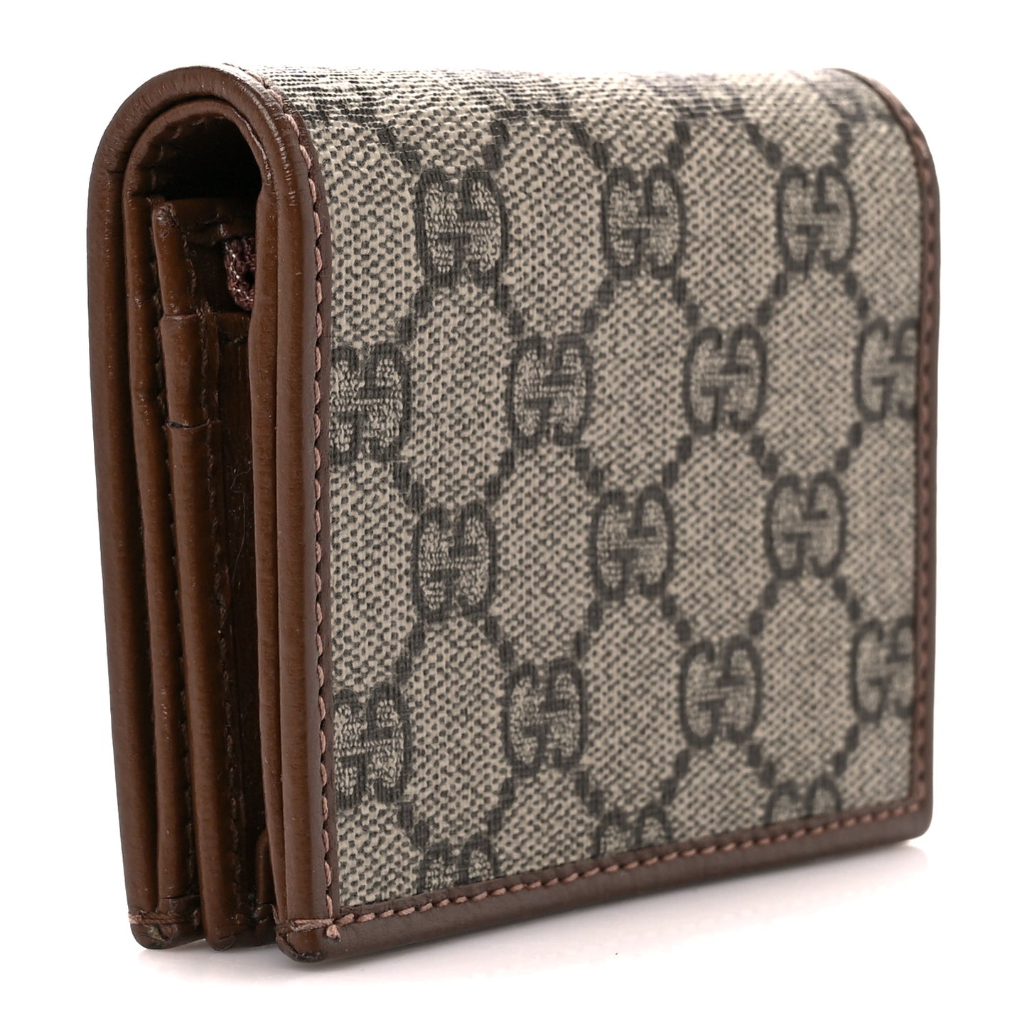 GG Supreme Monogram Horsebit 1955 Card Case Wallet Beige Ebony Brown Sugar