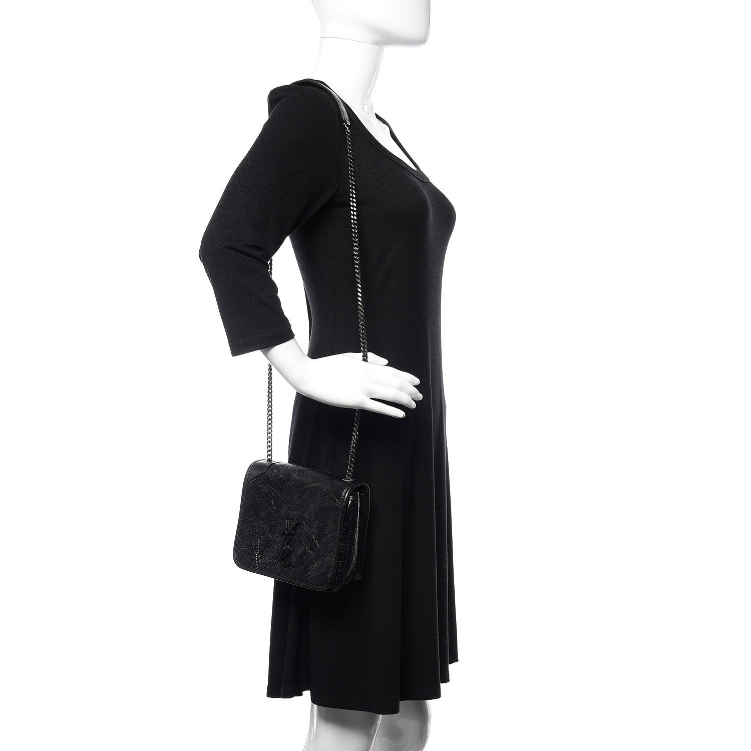 Saint Laurent Crinkled Calfskin Matelasse Monogram Niki Chain Wallet Black 2 of 10