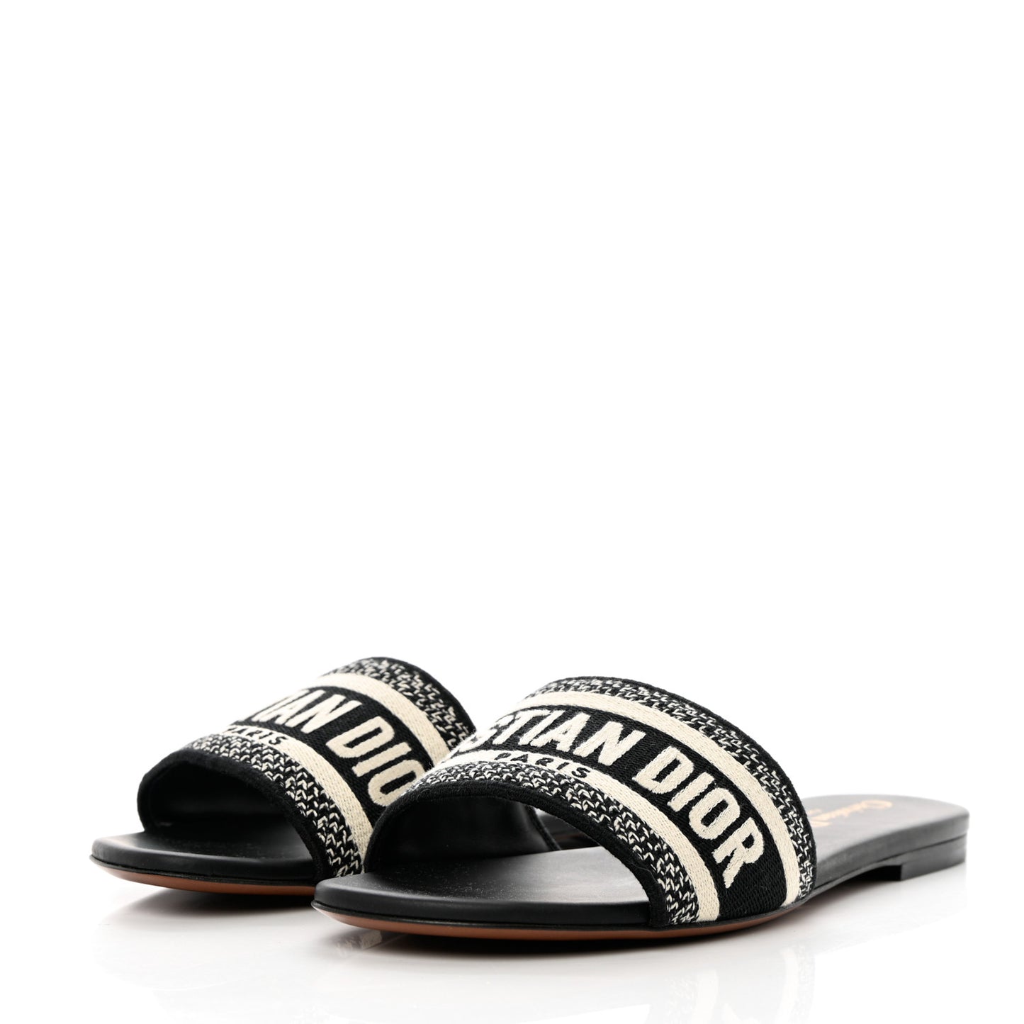 Canvas Embroidered Dway Mules Slide Sandals 36.5 Black