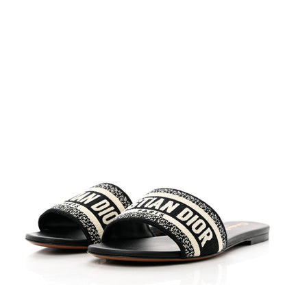 Christian Dior Canvas Embroidered Dway Mules Slide Sandals 36.5 Black 3 of 9
