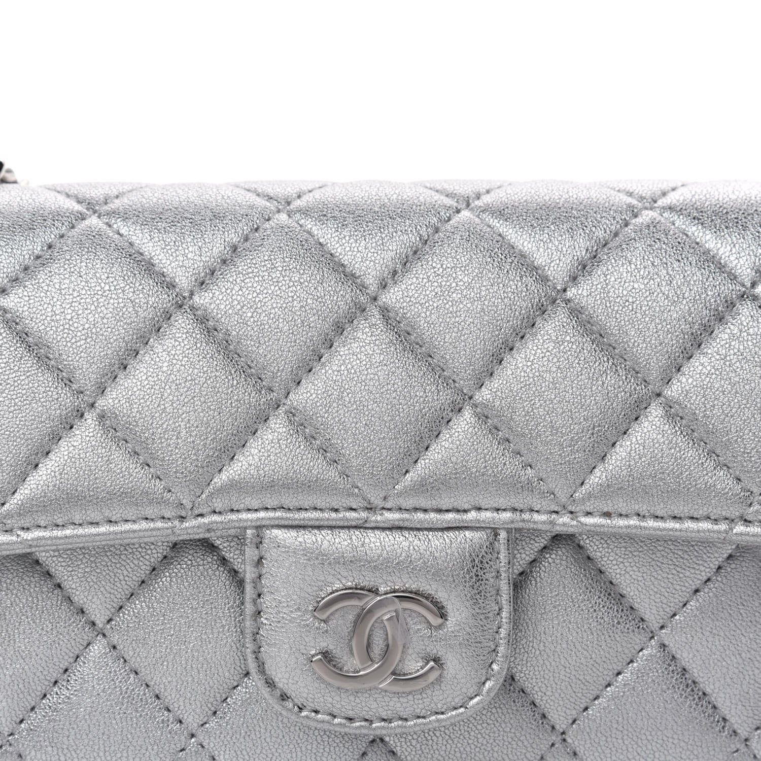 Chanel Metallic Lambskin Quilted Glasses Case With Chain Silver 11 of 12