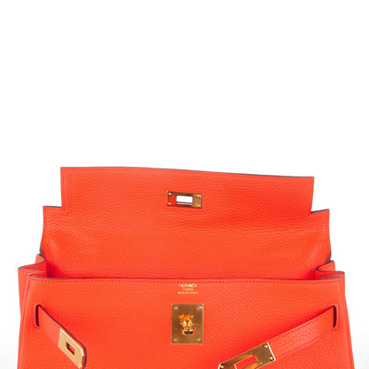 Hermes Taurillon Clemence Kelly Retourne 32 Orange Poppy 18 of 28