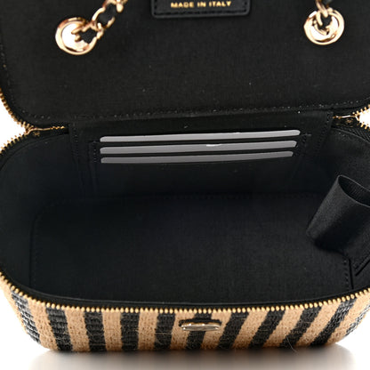 Chanel Raffia Jute Striped Small Vanity Case With Chain Black Beige 5 of 7