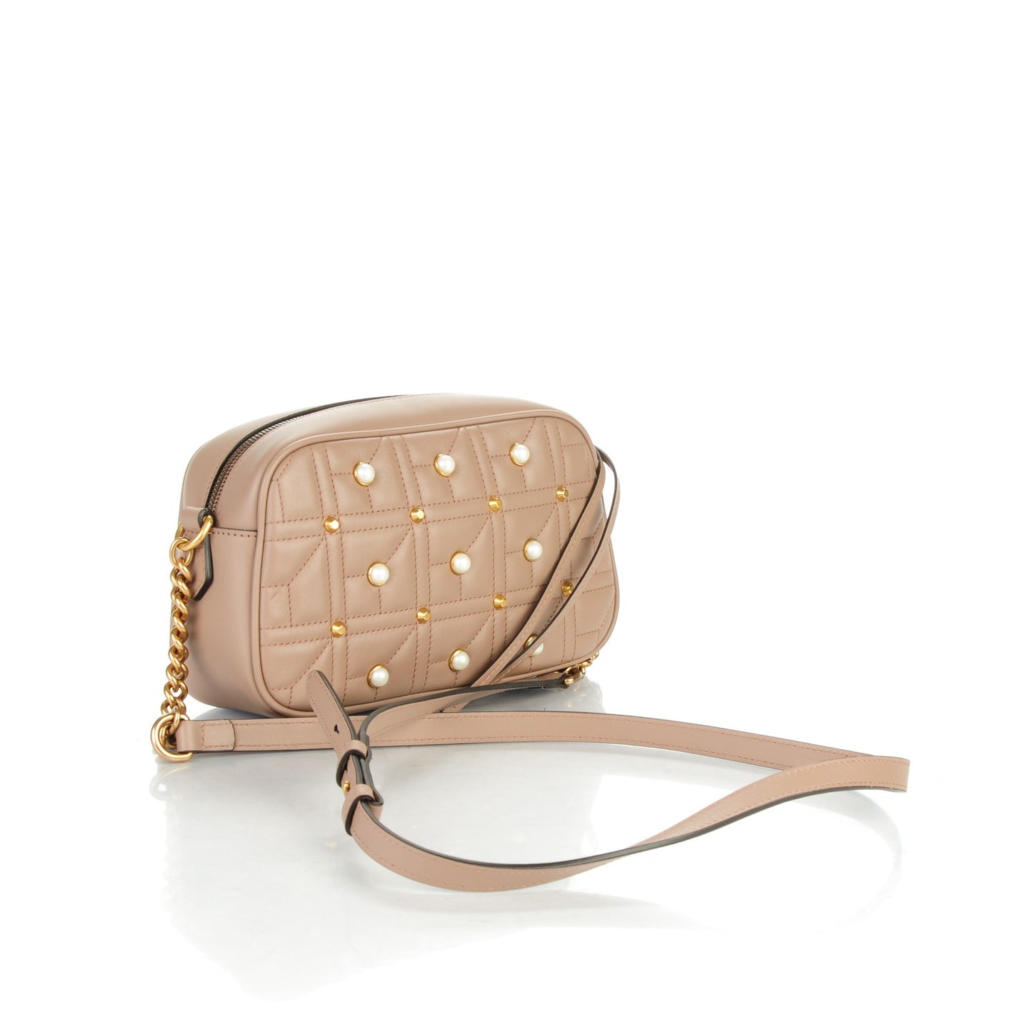 Calfskin Matelasse Studded Small Pearly GG Marmont Chain Shoulder Bag Porcelain Rose