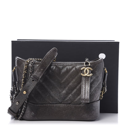 Chanel Metallic Caviar Chevron Quilted Small Gabrielle Hobo Brown Gold 11 of 11
