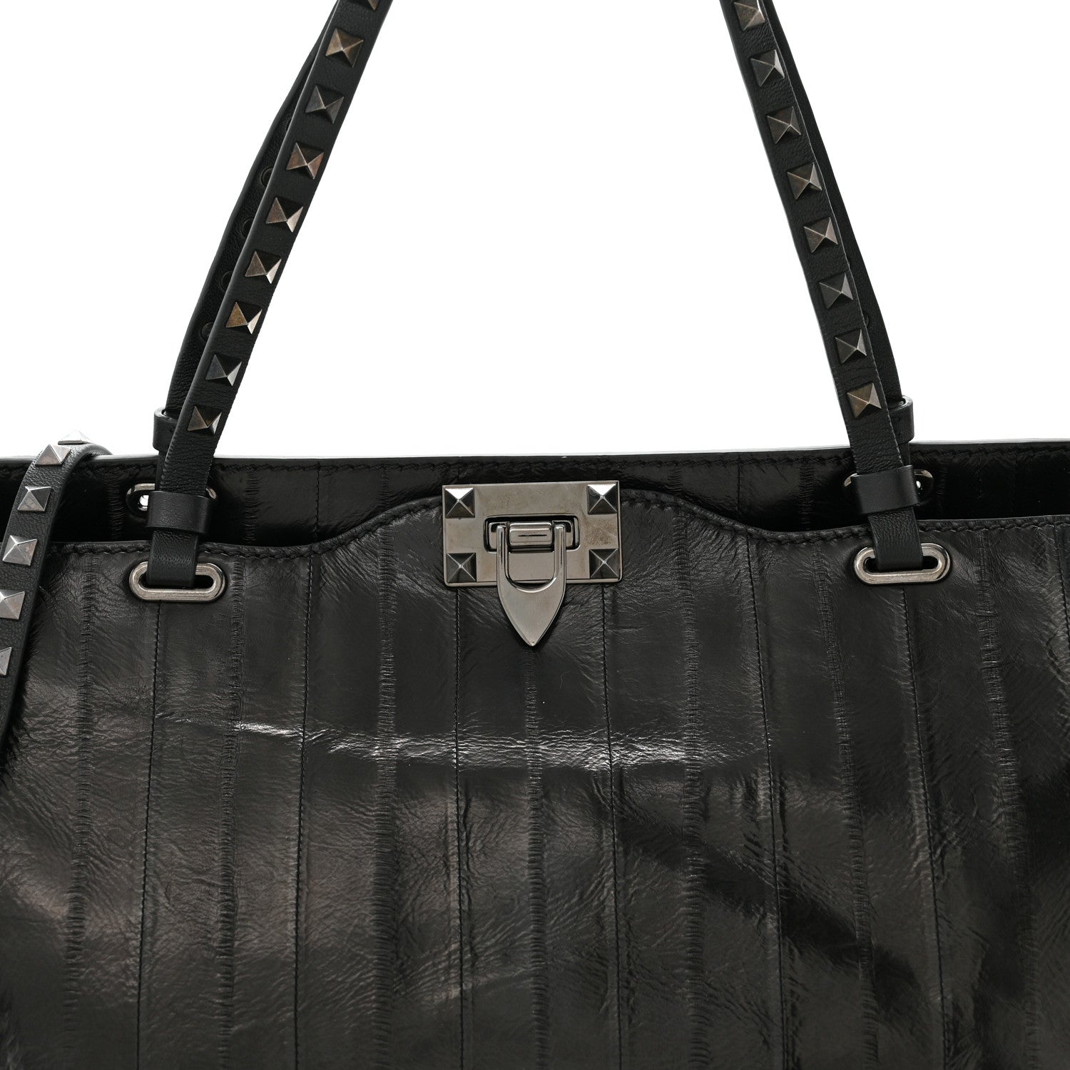 Valentino Garavani Eel Skin Medium Rockstud Tote Black 6 of 10