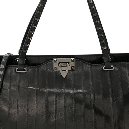 Valentino Garavani Eel Skin Medium Rockstud Tote Black 6 of 10