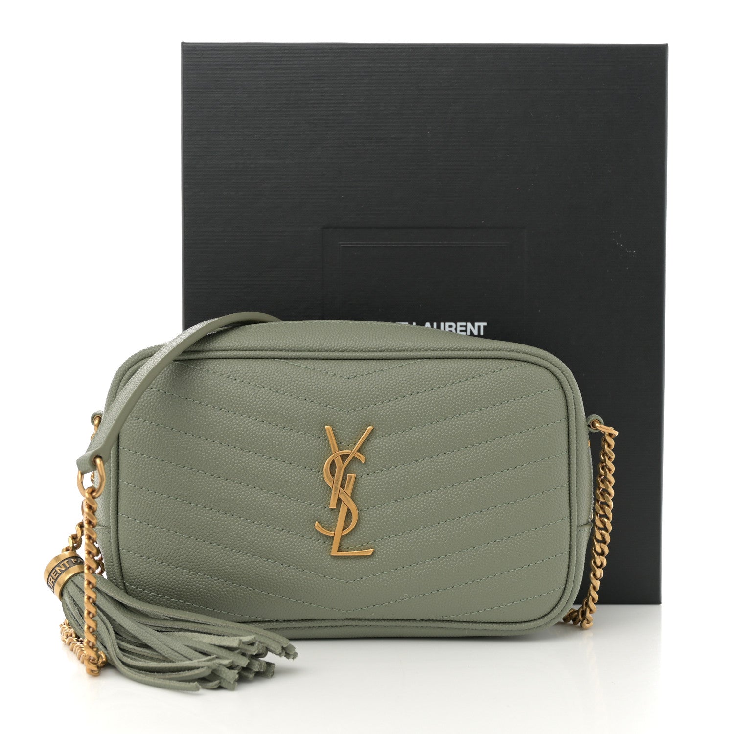 Saint Laurent Grain De Poudre Matelasse Monogram Mini Lou Camera Bag Light Sage 13 of 13