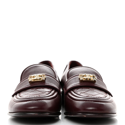Chanel Lambskin Quilted Boy Loafers 37 Burgundy 2 of 9
