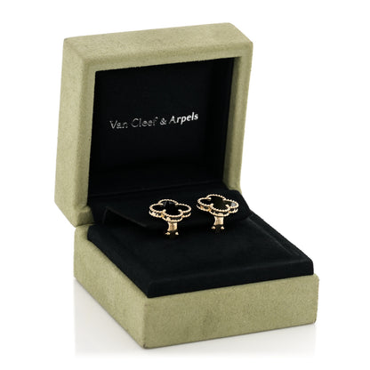 Van Cleef & Arpels 18K Yellow Gold Black Onyx Vintage Alhambra Earrings 5 of 5