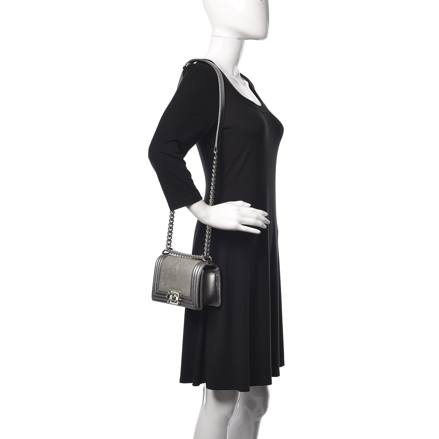 Chanel Galuchat Stingray Small Boy Flap Silver 2 of 10