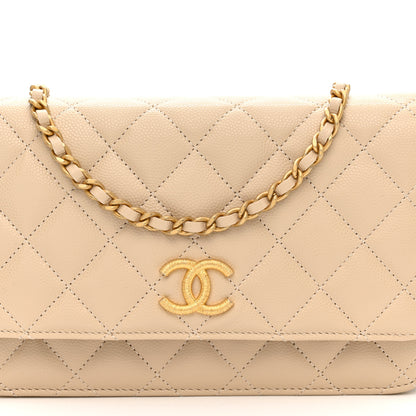 Chanel Caviar Quilted Textured CC Wallet On Chain WOC Beige 8 of 10