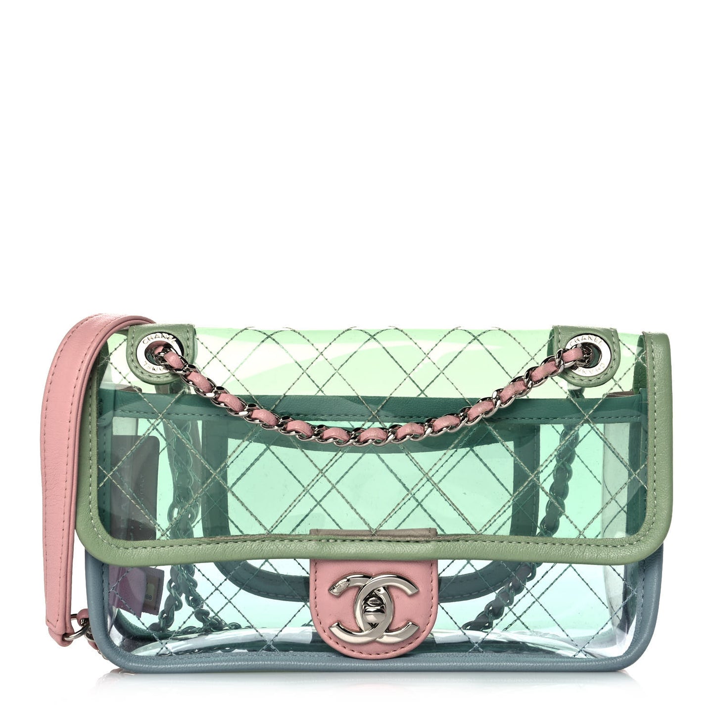 Lambskin PVC Quilted Mini Coco Splash Flap Blue Green