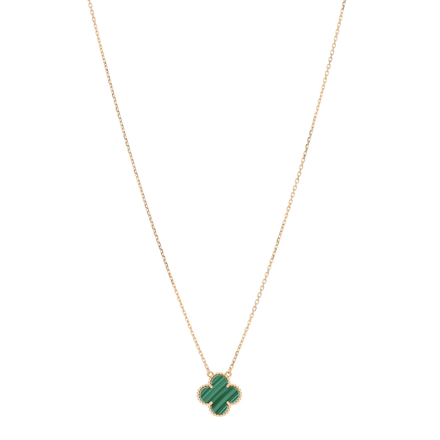 18K Yellow Gold Malachite Vintage Alhambra Pendant Necklace