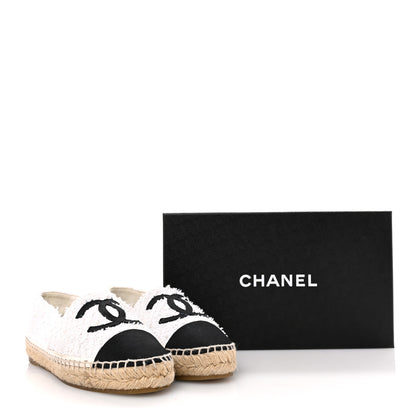 Chanel Tweed Grosgrain CC Espadrilles 38 White Black 10 of 10