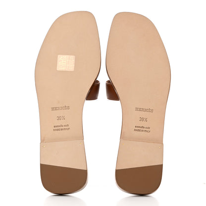 Hermes Box Calfskin Oran Sandals 39.5 Gold 5 of 9