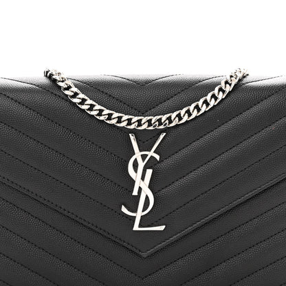 Saint Laurent Grain De Poudre Matelasse Chevron Monogram Chain Wallet Black 7 of 14