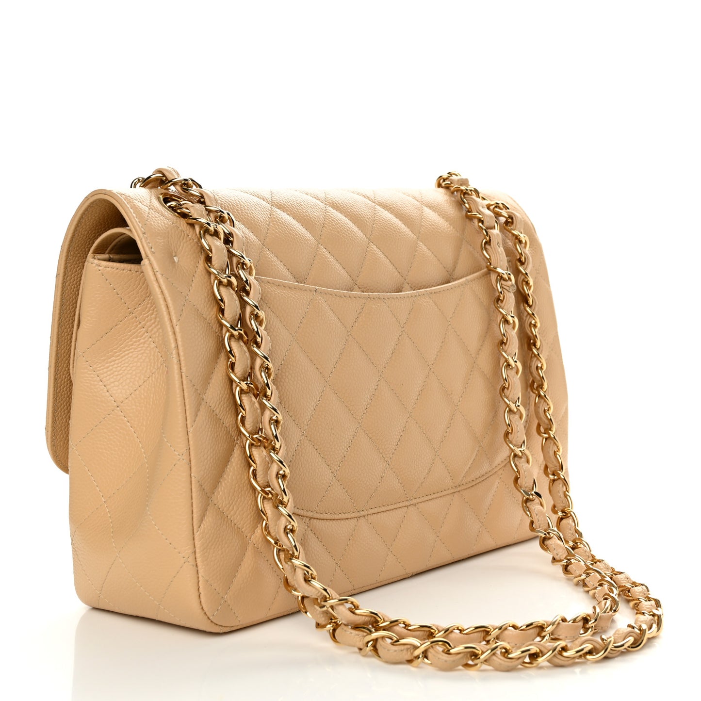 Caviar Quilted Jumbo Double Flap Beige